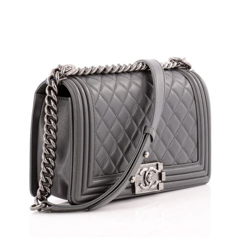 chanel boy double stitch large grey calfskin bag|boys Chanel flap bag.